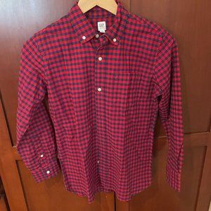 GAP Kids Size 12 XL Extra Large Red/Navy Blue Checked Dress Shirt Collar Buttons